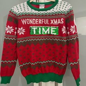 Holiday Ugly Sweater🎄”Wonderful Xmas Time/Wine” with changing sequins. Size XS.